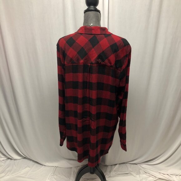 Becool Red Black Buffalo Plaid Button Up Long Shirt Womens Size 3XL Flannel NEW - Picture 4 of 9